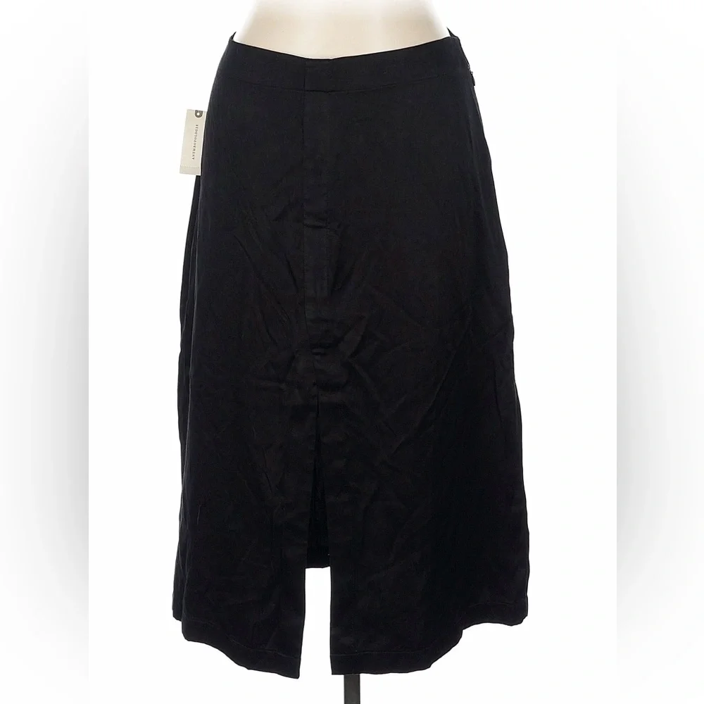 Anthropologie Front Slit Midi Black Satin Skirt NWT - Picture 1 of 4